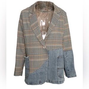 Madonna & Co. Plaid and Denim Patchwork Blazer -NWT - Large